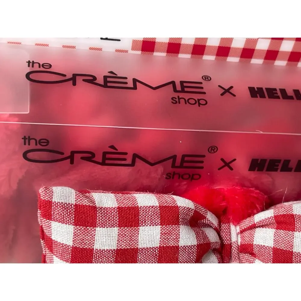 The Creme Shop Hello Kitty Red White Gingham Plush Spa Headband Bow Hairband NEW
